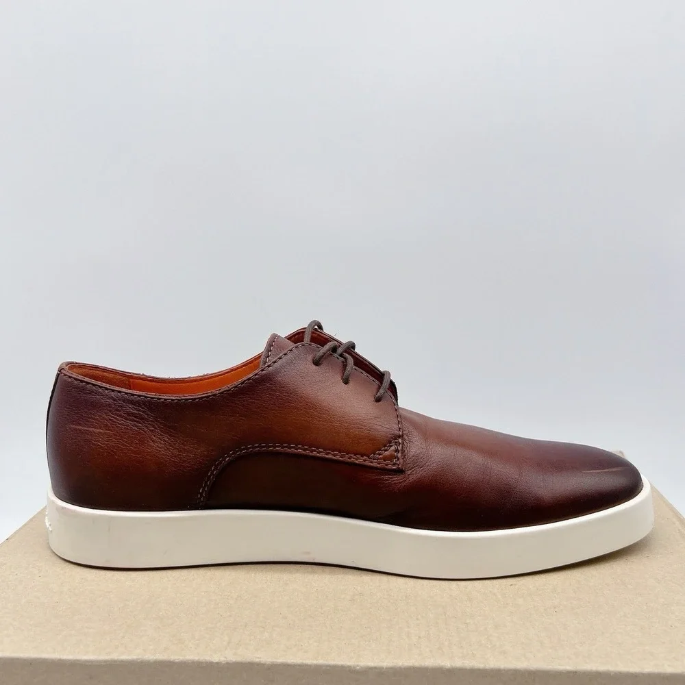 Santoni Atlantis Lace Up Plain Toe Dress Sneakers Shoes Dark Brown Leather US 8